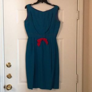 Vintage 60s blue dress and jacket with red bow